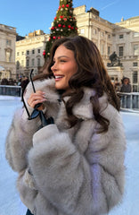 Glacial Chic Fur Bomber Jacket Smokey Taupe