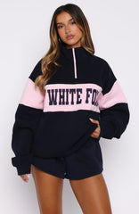 Show Yourself Zip Front Sweater Navy