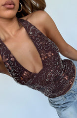 You Can Be Mine Beaded Top Chocolate