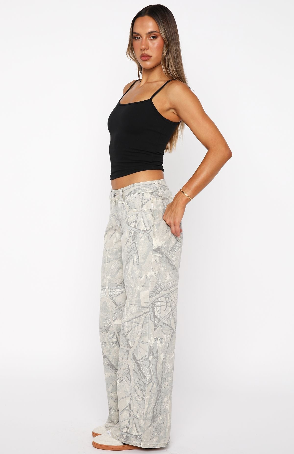 Maeve Low Rise Wide Leg Jeans Sand Camouflage