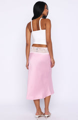 For A Long Time Lace Trim Midi Skirt Pink